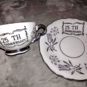Vintage Sterling China Cup & Saucer. 25th Silver Anniversary Gift,